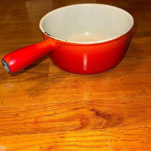 vintage heavy DESCOWARE BELGIUM Orange Flame Enamel Cast Iron Sauce Pan 7C 18 FE